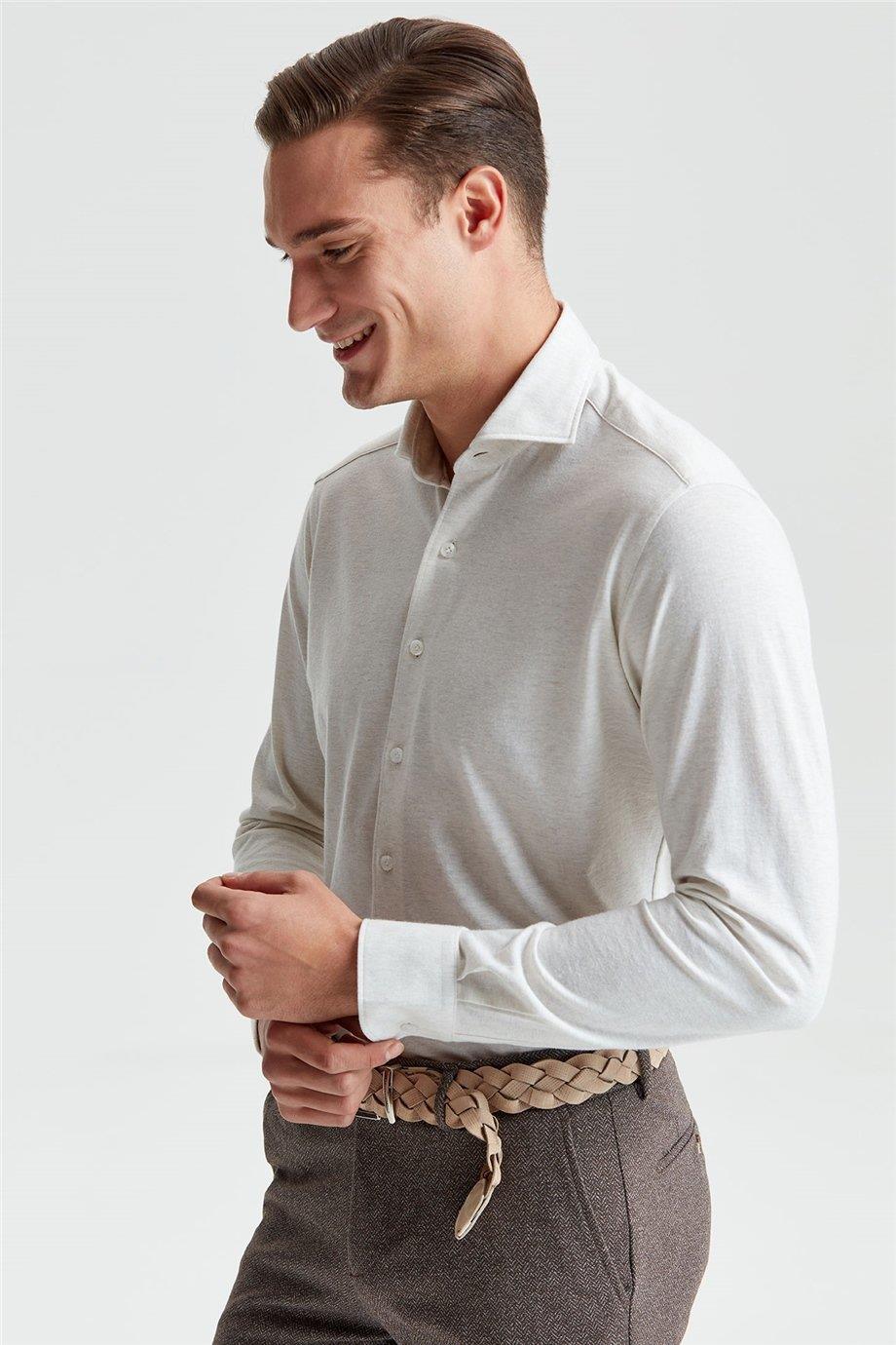 Ekru Pamuk Kaşmir Gömlek