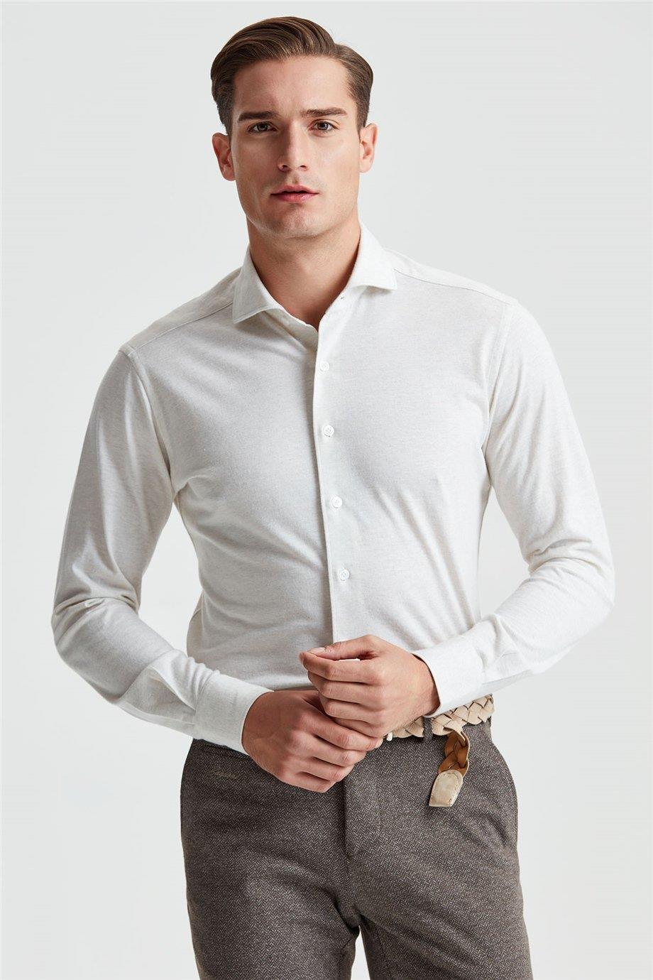 Ekru Pamuk Kaşmir Gömlek