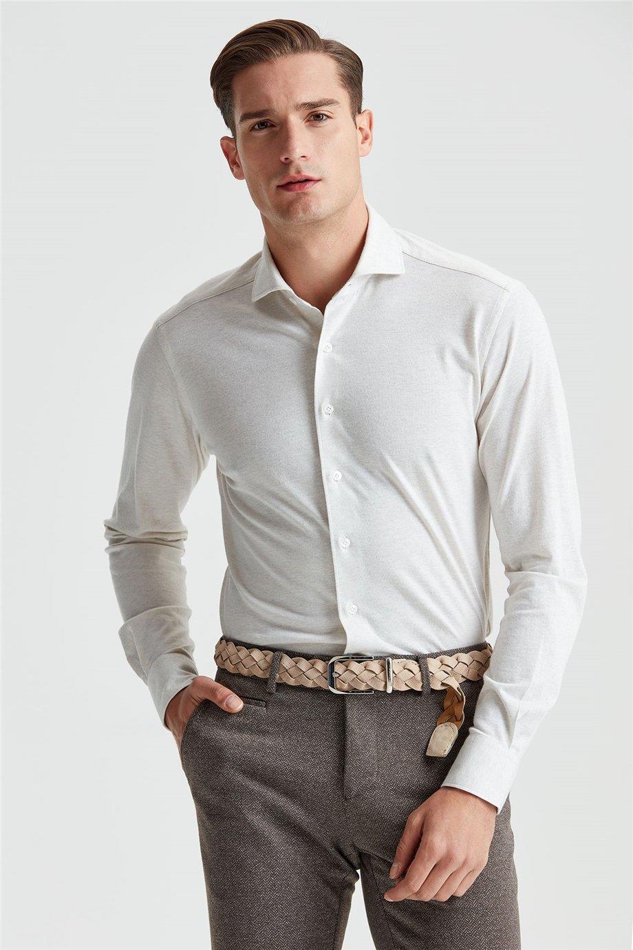 Ekru Pamuk Kaşmir Gömlek