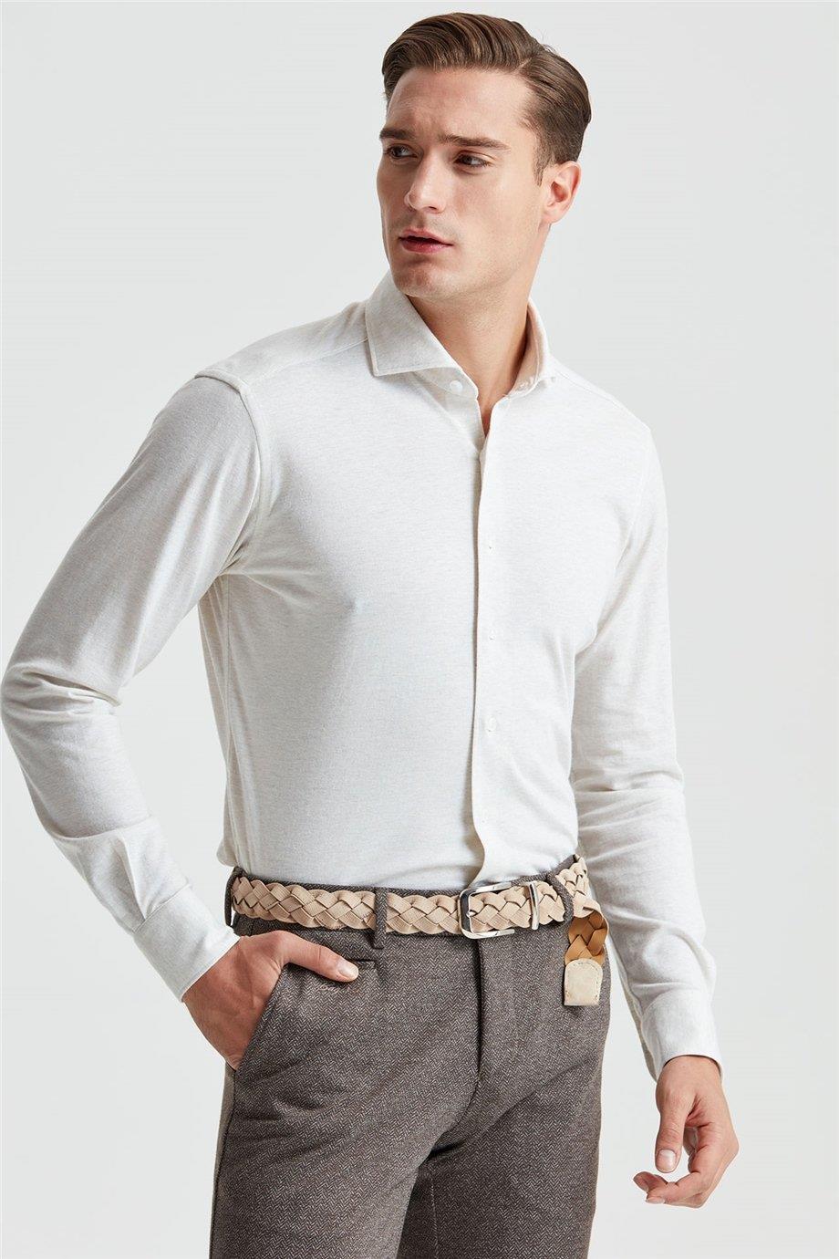 Ekru Pamuk Kaşmir Gömlek