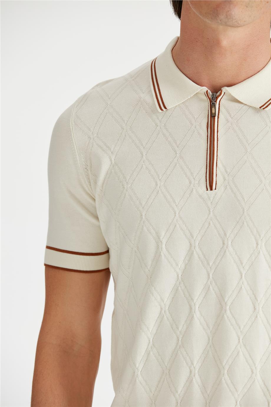 Ekru Polo Yaka Erkek Pamuk Triko