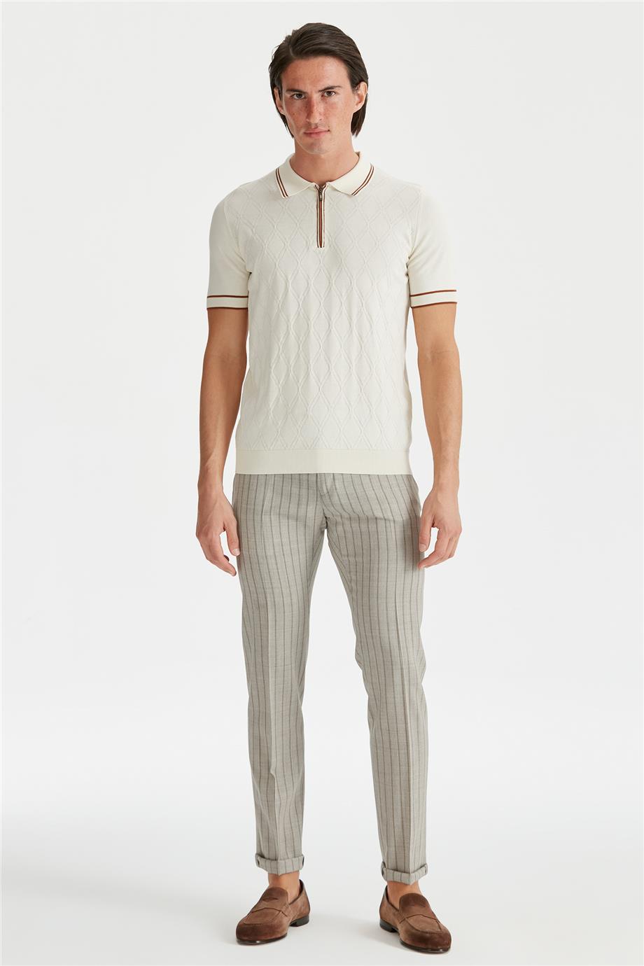 Ekru Polo Yaka Erkek Pamuk Triko