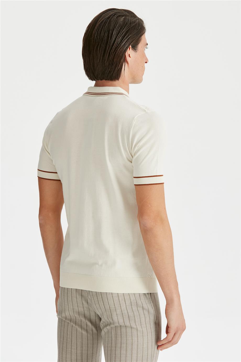 Ekru Polo Yaka Erkek Pamuk Triko