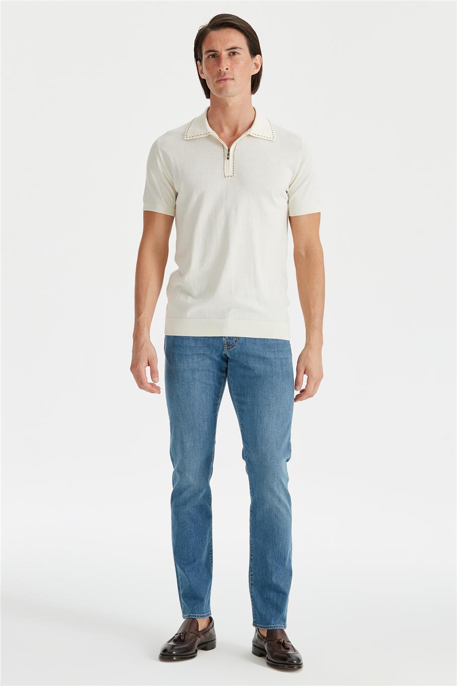 Ekru Polo Yaka Pamuk Triko