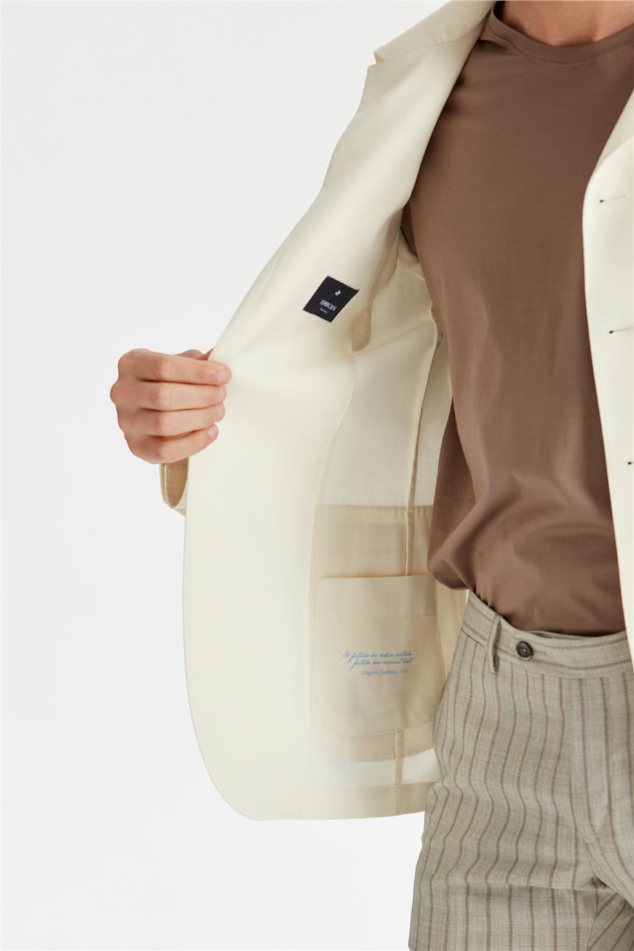 Ekru Sahariana Yün Keten Ceket