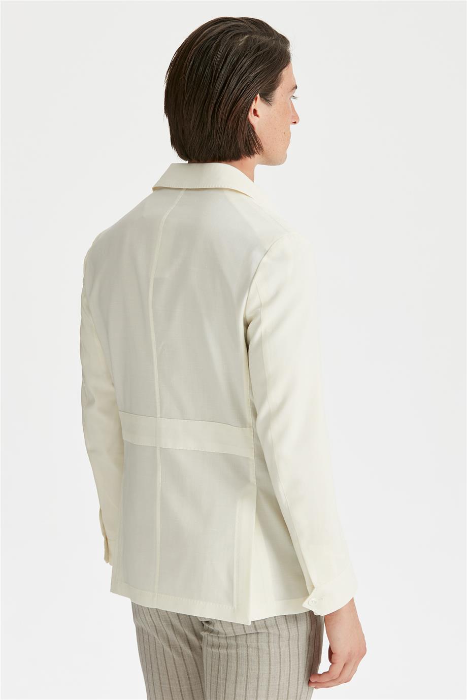 Ekru Sahariana Yün Keten Ceket