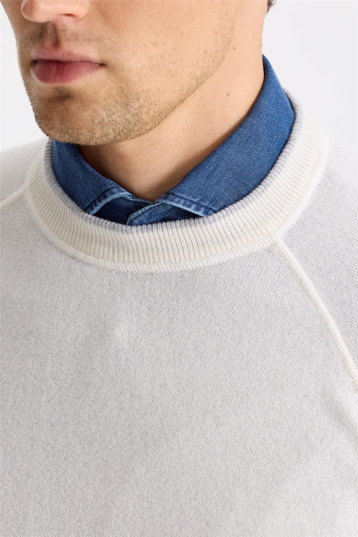 Ekru Sıfır Yaka Kaşmir Triko