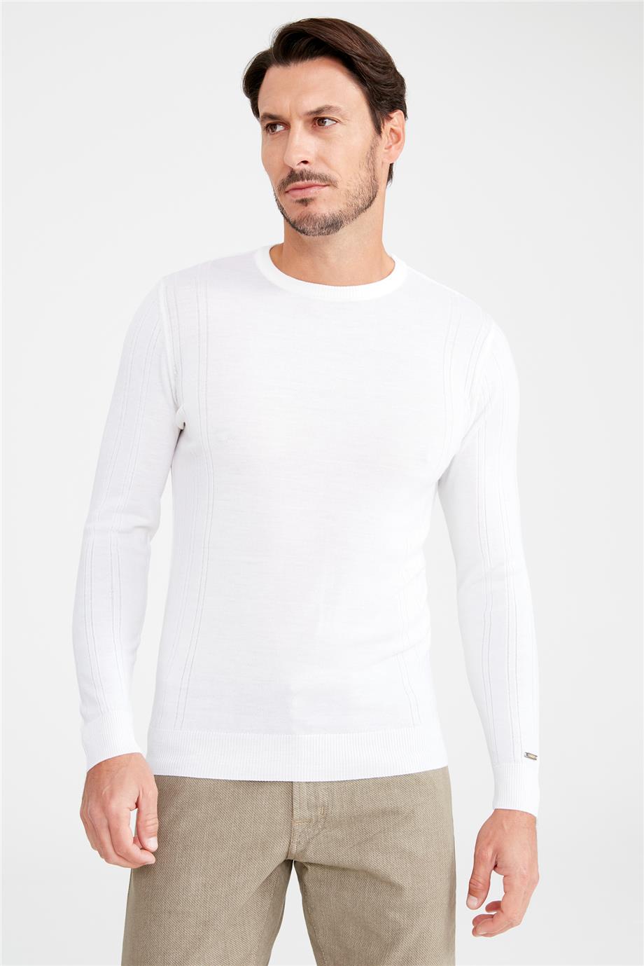 Ekru Sıfır Yaka Yün Triko