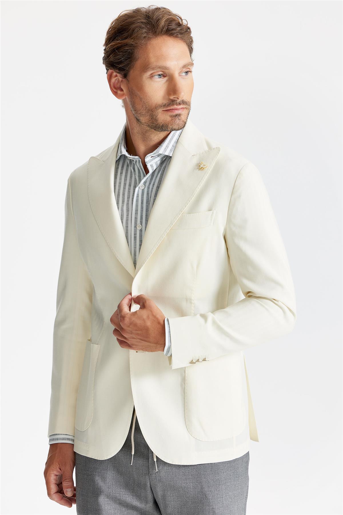 Ekru Yün Keten Blazer 