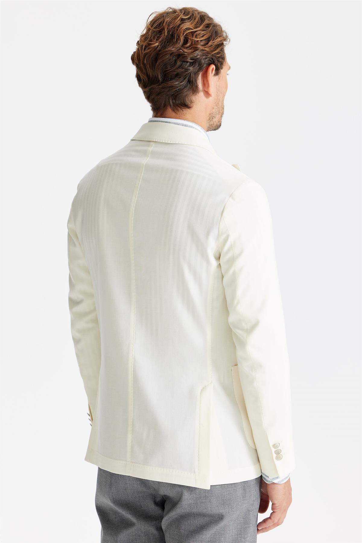 Ekru Yün Keten Blazer 