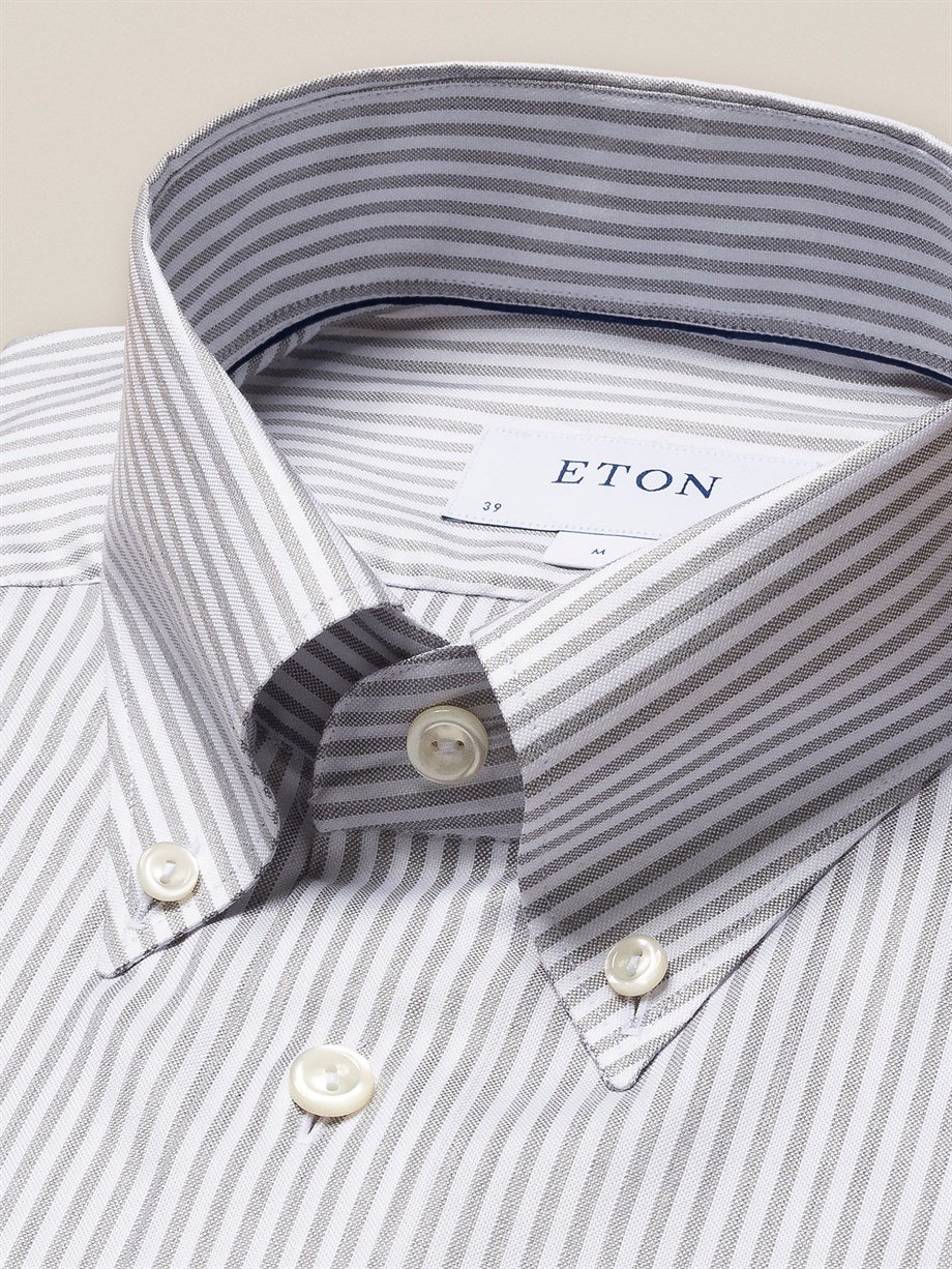 Eton Gri Çizgili Erkek Gömlek