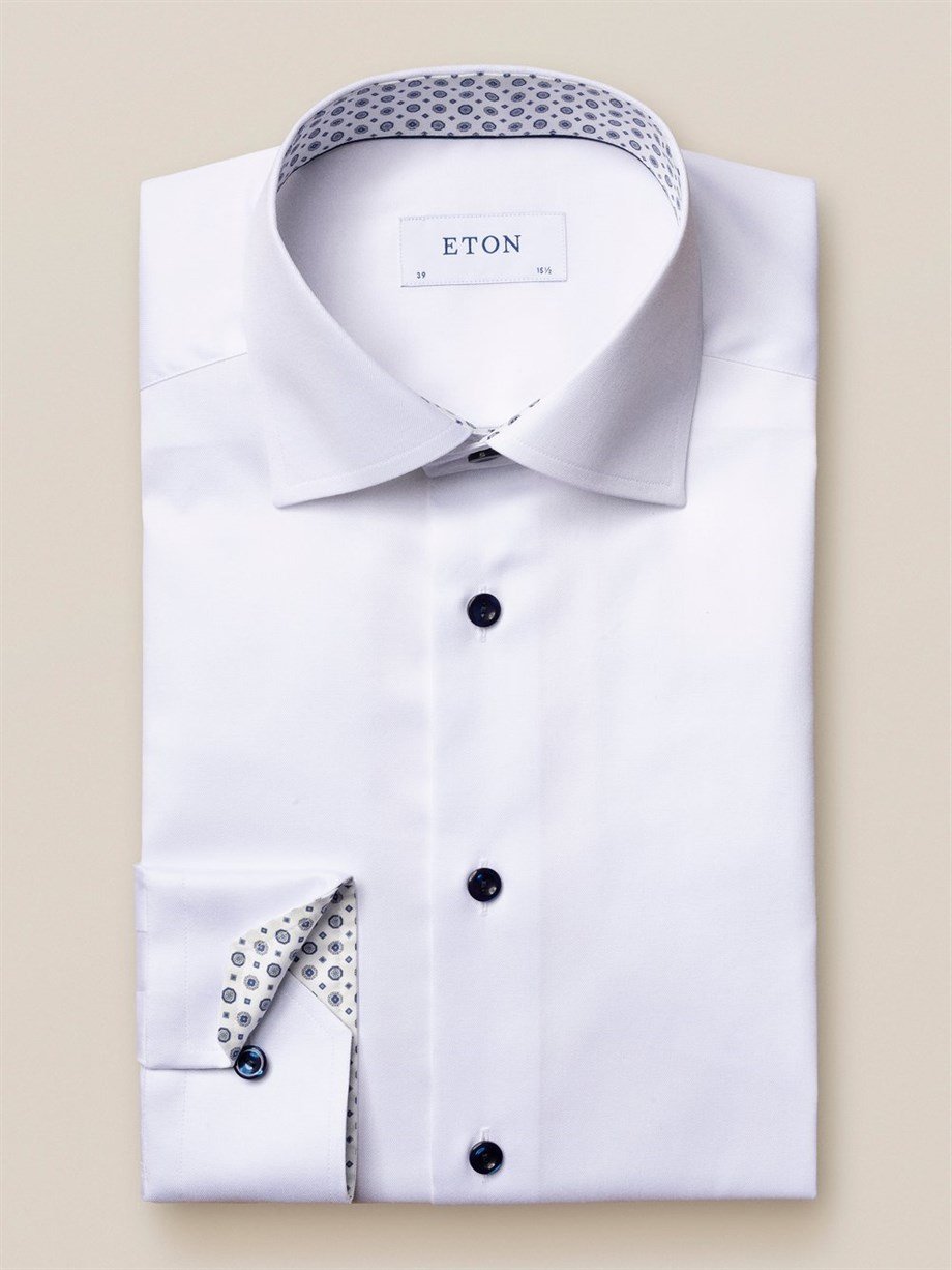 Eton Yaka İçi Desenli Beyaz Gömlek