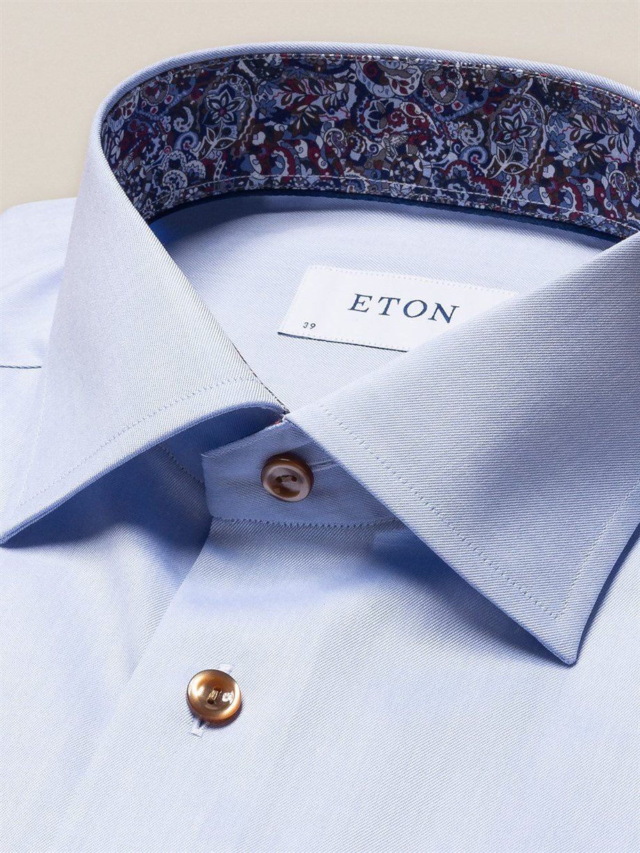 Eton Yaka İçi Şal Desenli Buz Mavisi Gömlek