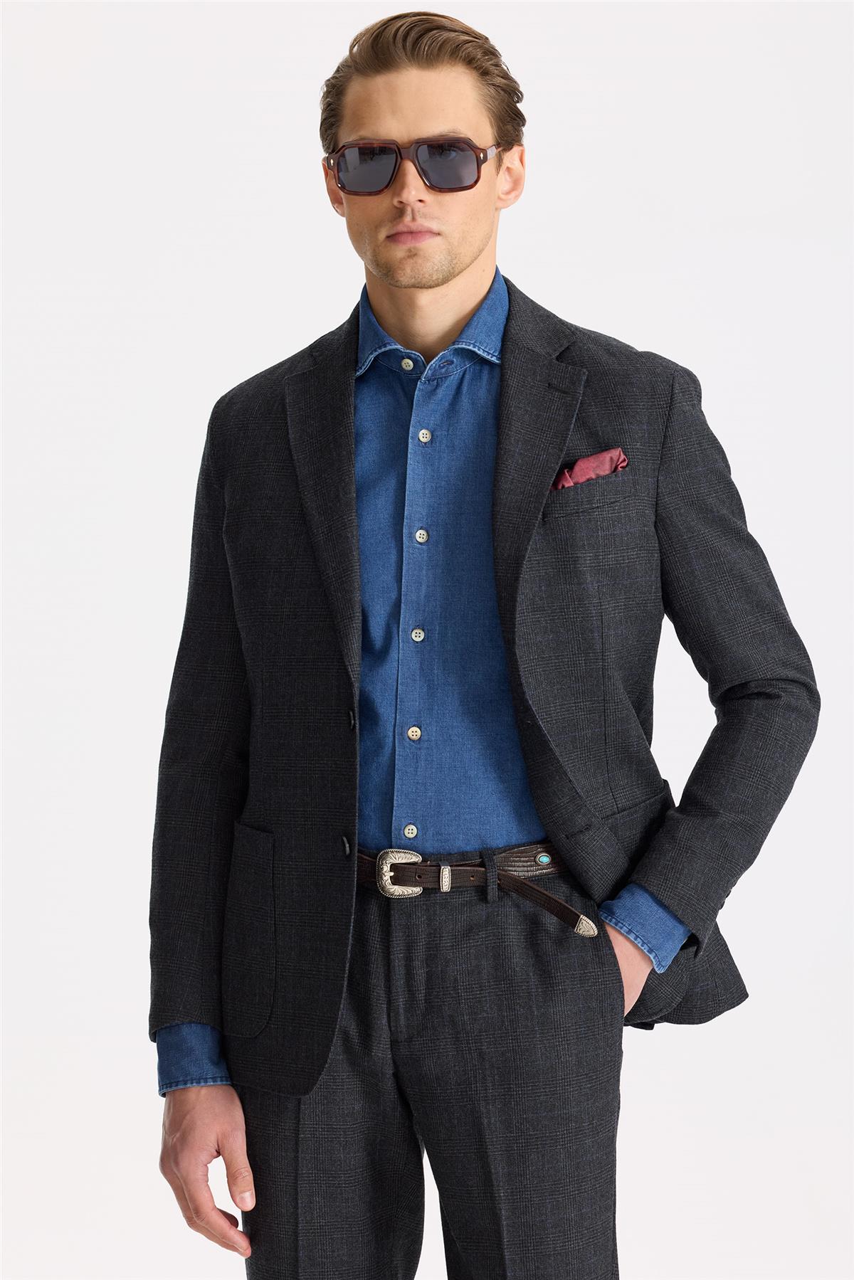 Füme Flanel Yün Takım Elbise