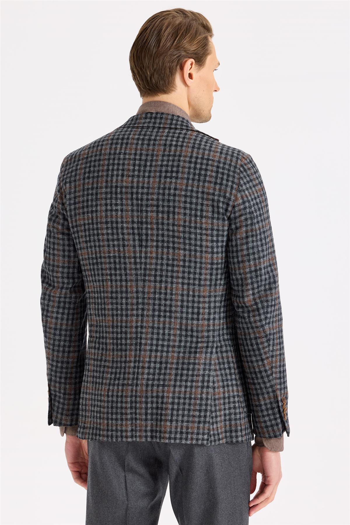 Füme Kiremit Kareli Yün Ceket