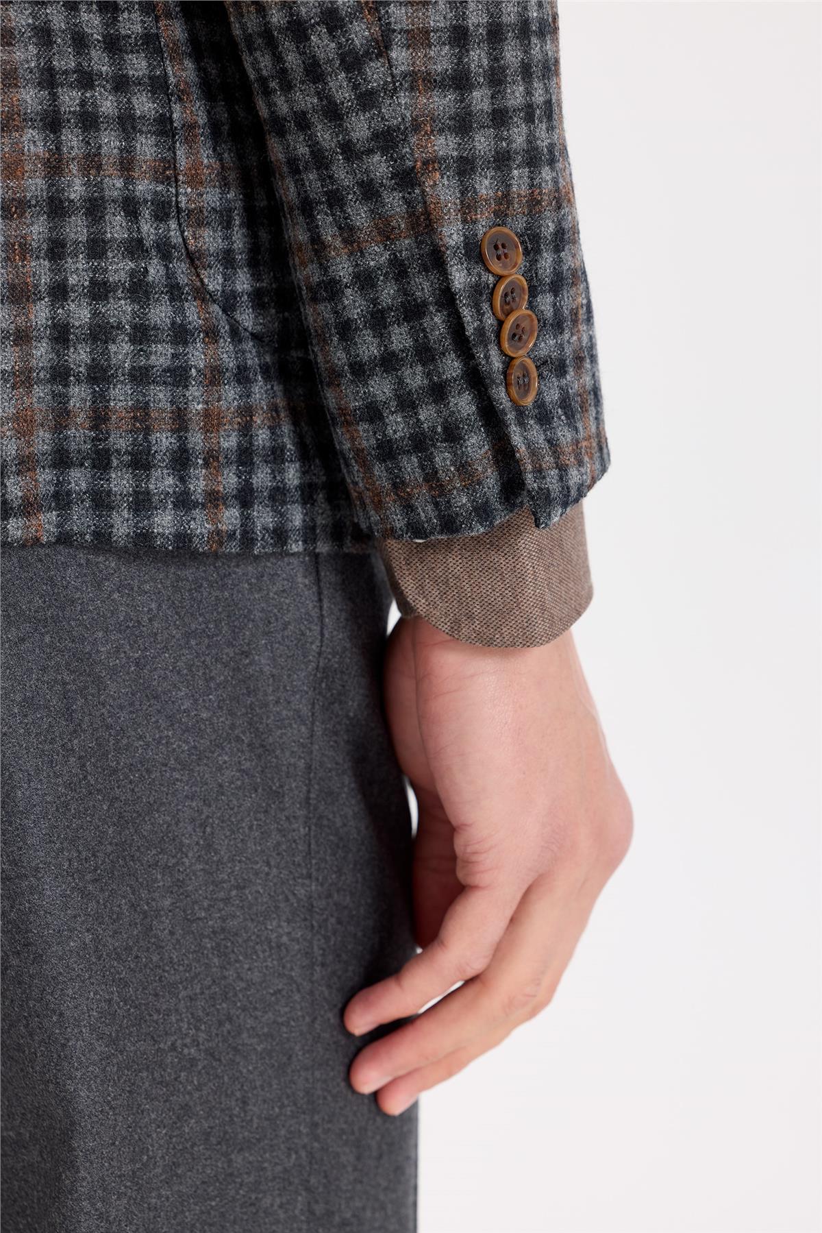 Füme Kiremit Kareli Yün Ceket