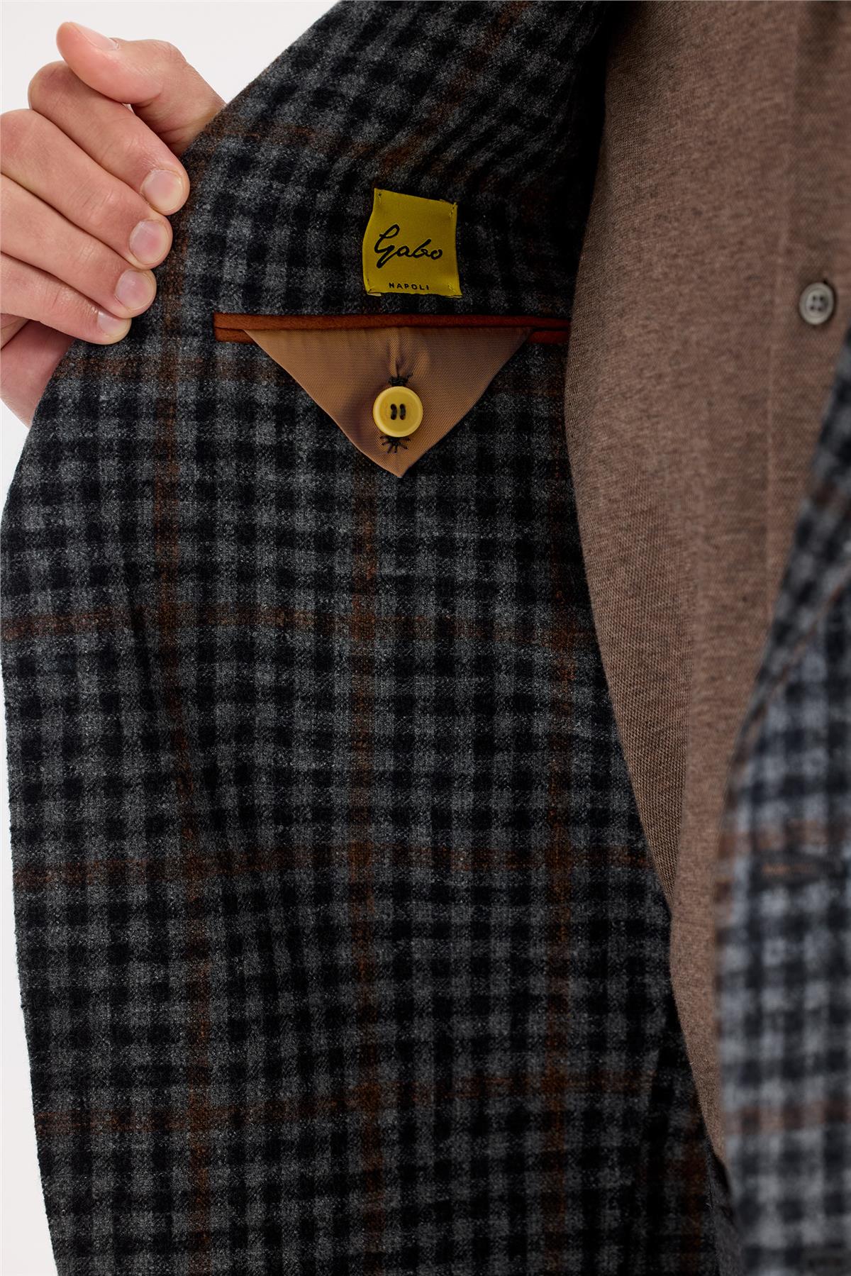 Füme Kiremit Kareli Yün Ceket