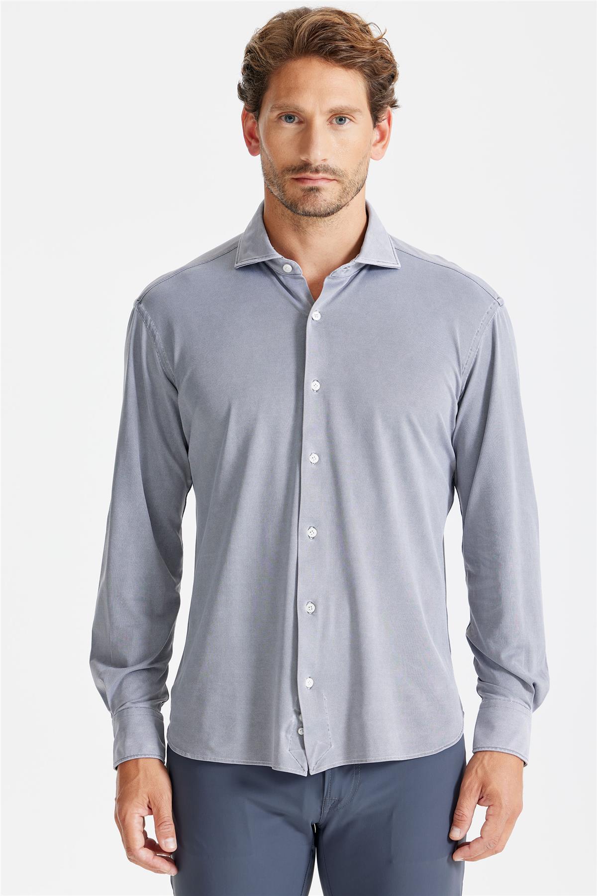 Füme Oxford Teknik Kumaş Gömlek