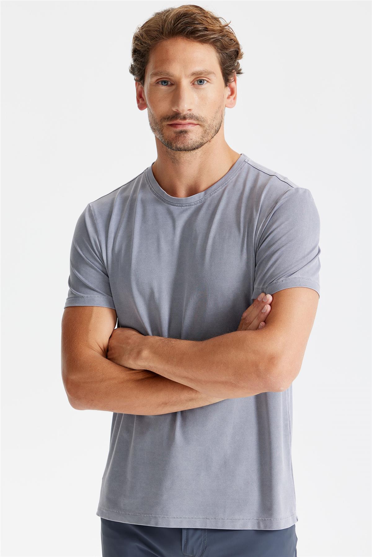 Füme Sıfır Yaka Oxford Teknik Kumaş T-shirt