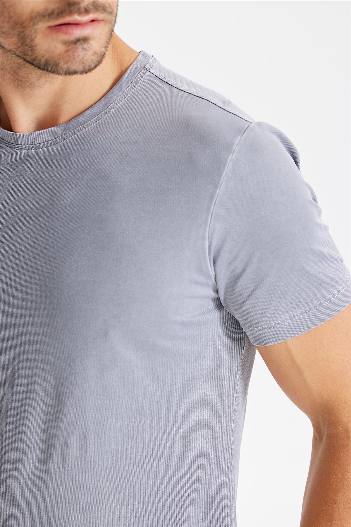 Füme Sıfır Yaka Oxford Teknik Kumaş T-shirt