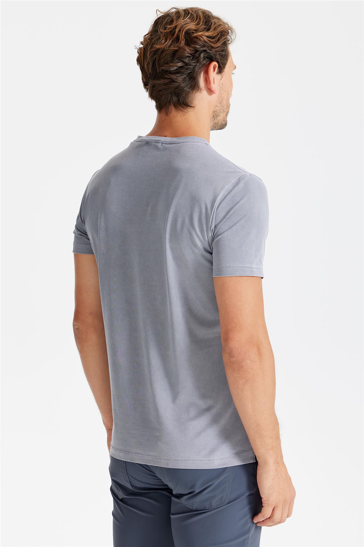 Füme Sıfır Yaka Oxford Teknik Kumaş T-shirt