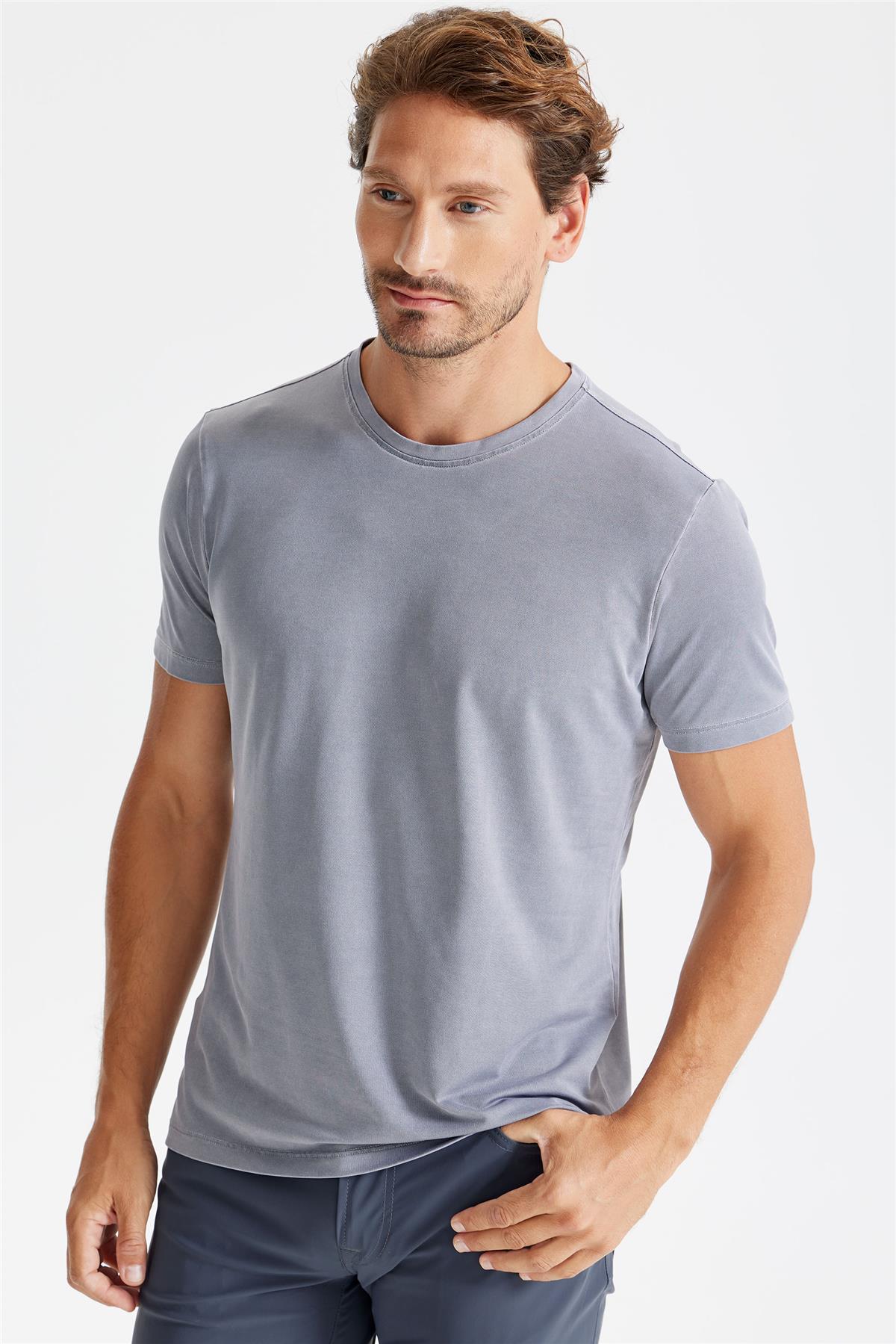 Füme Sıfır Yaka Oxford Teknik Kumaş T-shirt