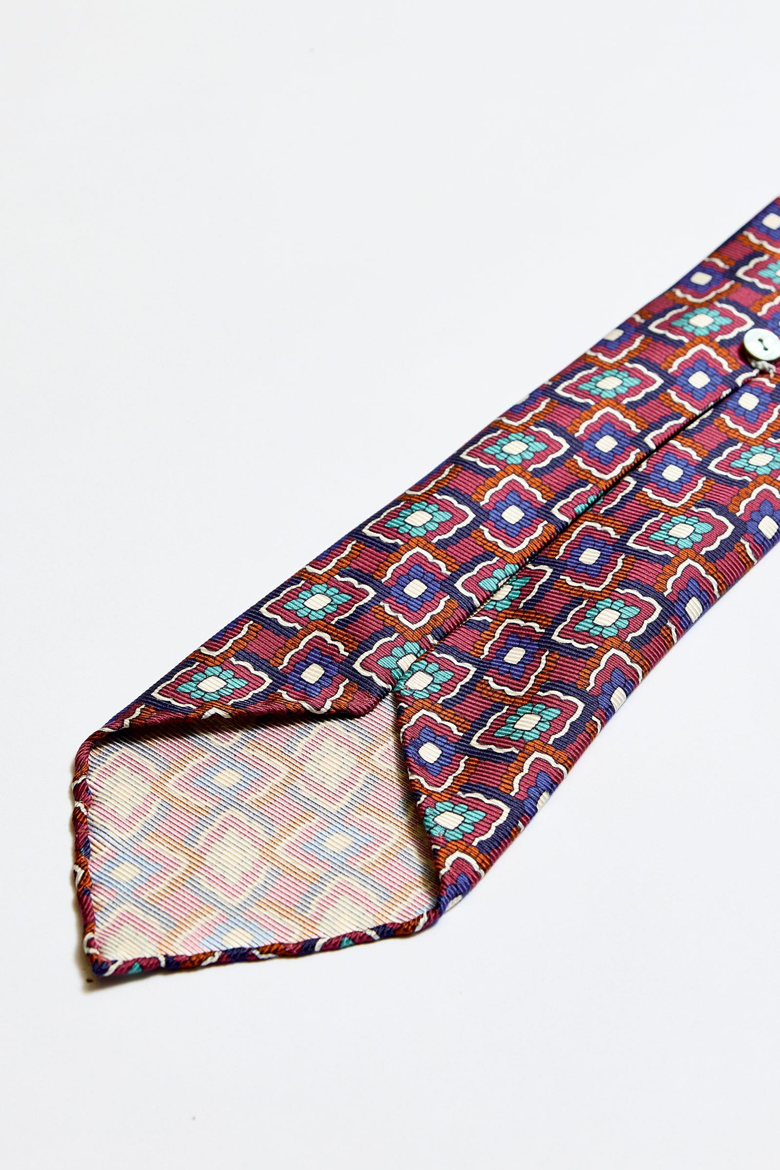 Fuşya Mavi Astarsız 5 Fold İpek Kravat