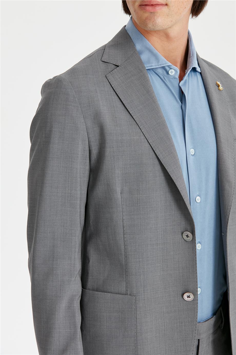 Gri Astarsız Yün Takım Elbise