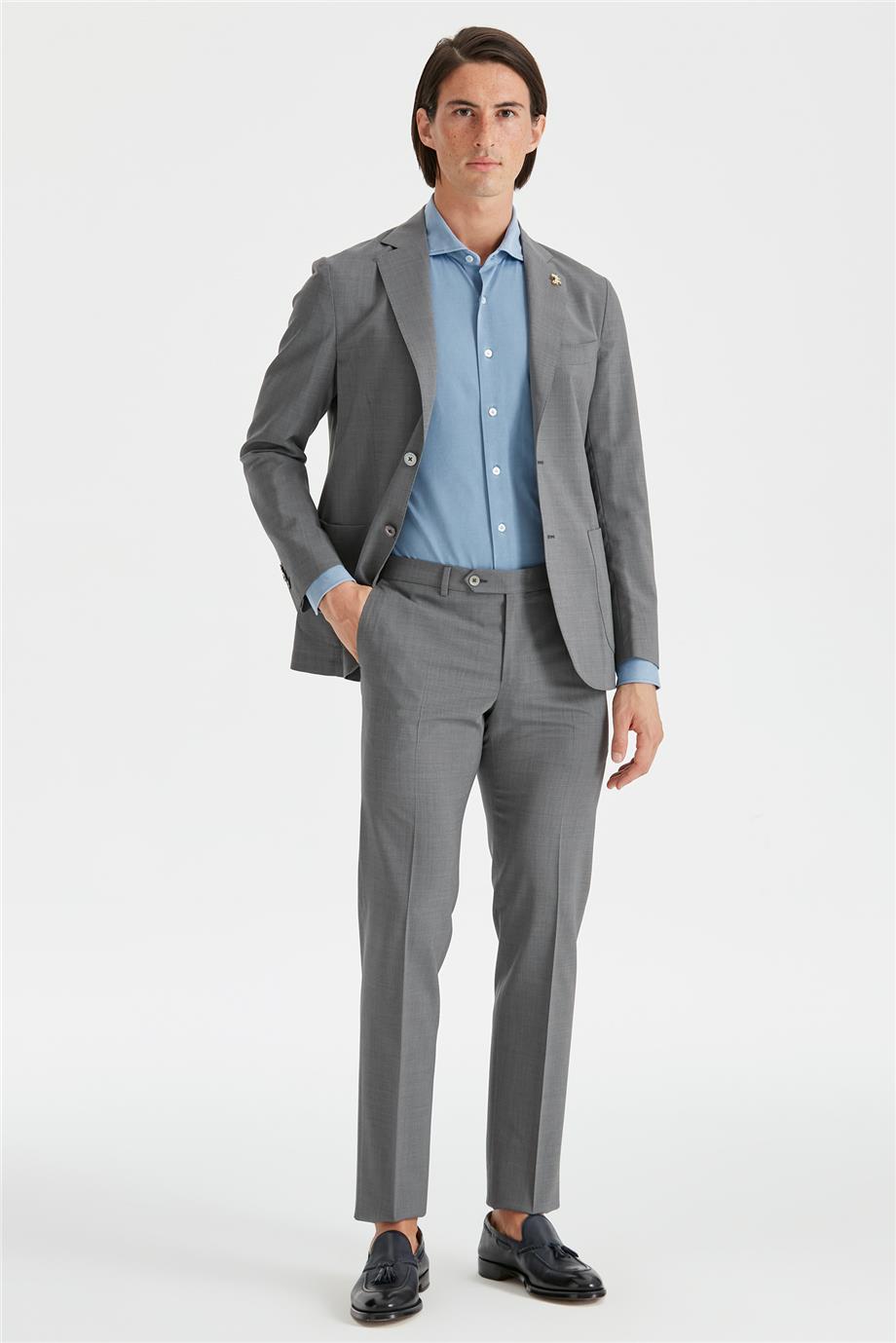 Gri Astarsız Yün Takım Elbise