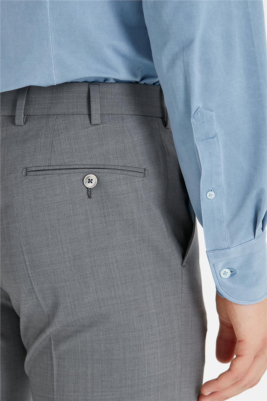 Gri Astarsız Yün Takım Elbise