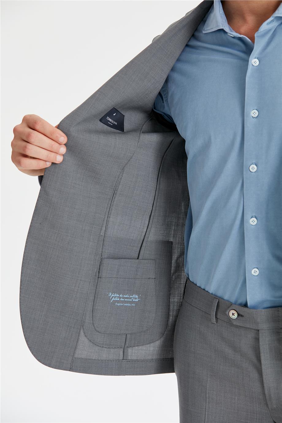 Gri Astarsız Yün Takım Elbise