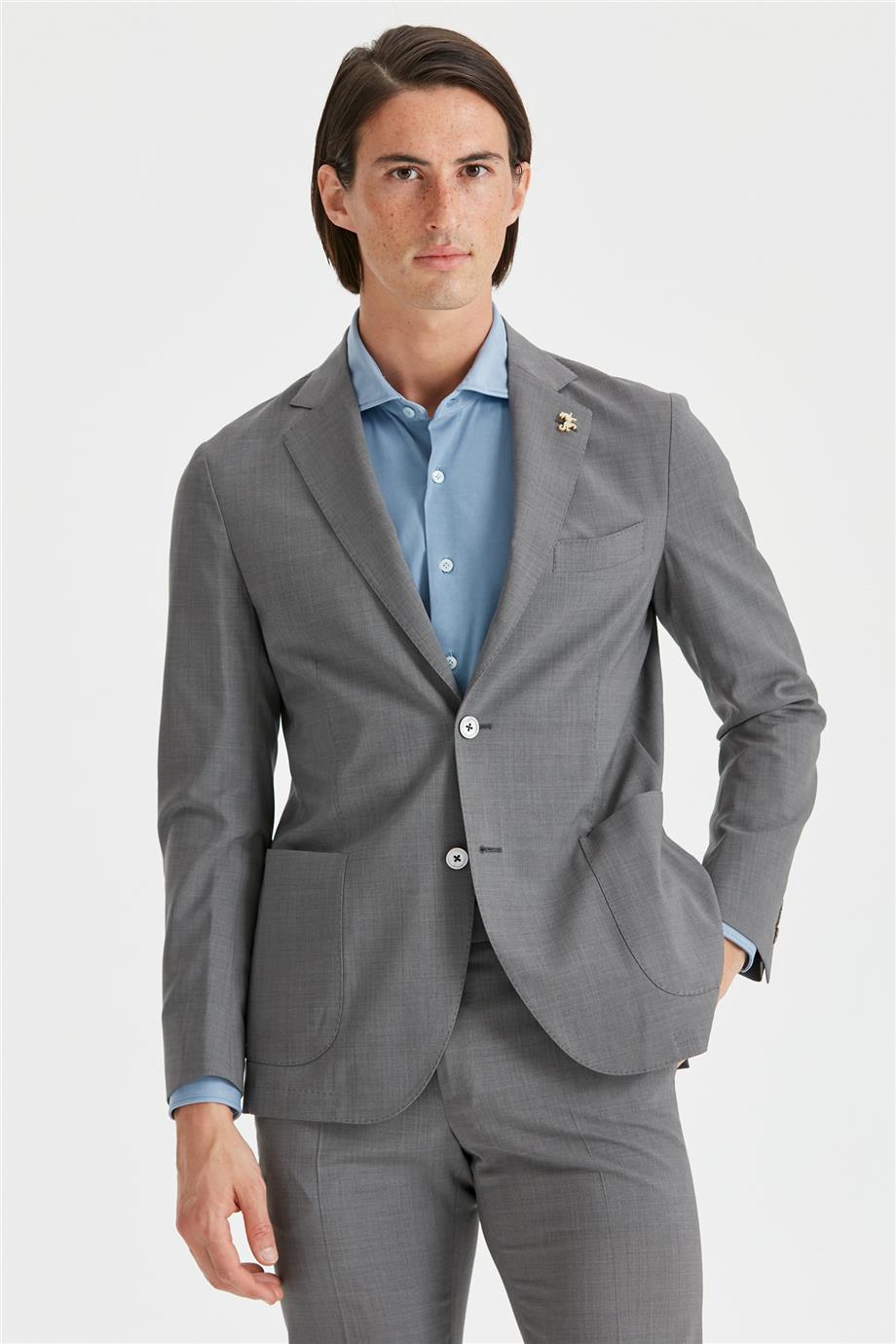 Gri Astarsız Yün Takım Elbise