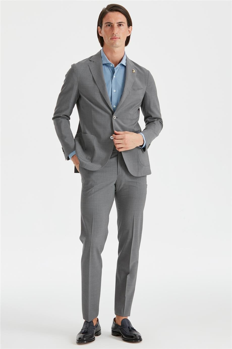 Gri Astarsız Yün Takım Elbise