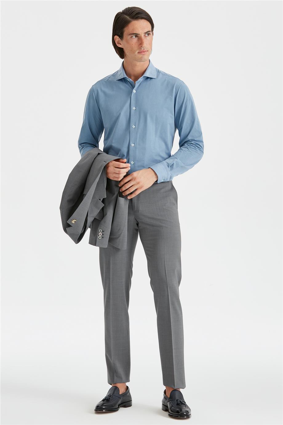 Gri Astarsız Yün Takım Elbise