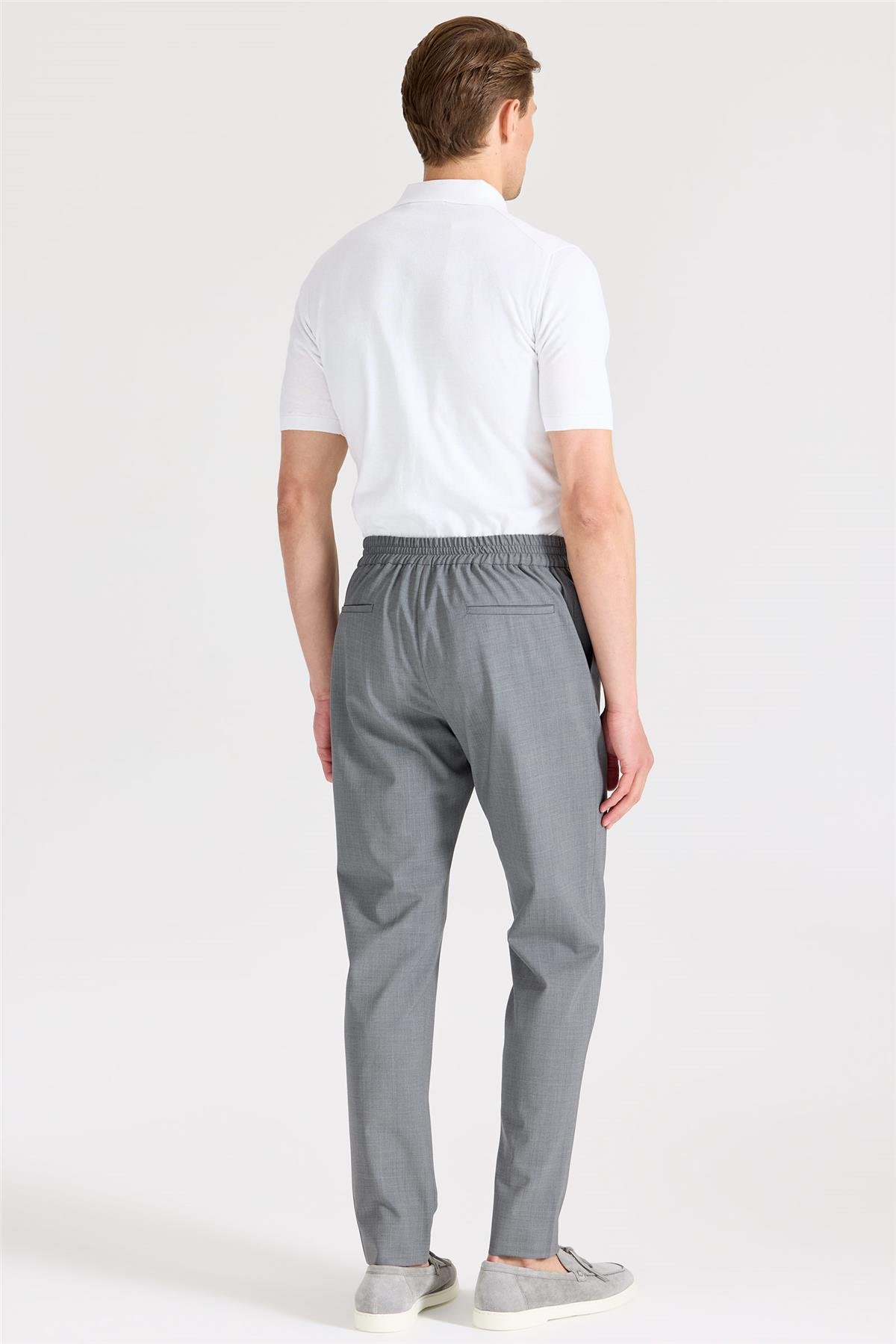 Gri Bağcıklı Yün Pantolon 