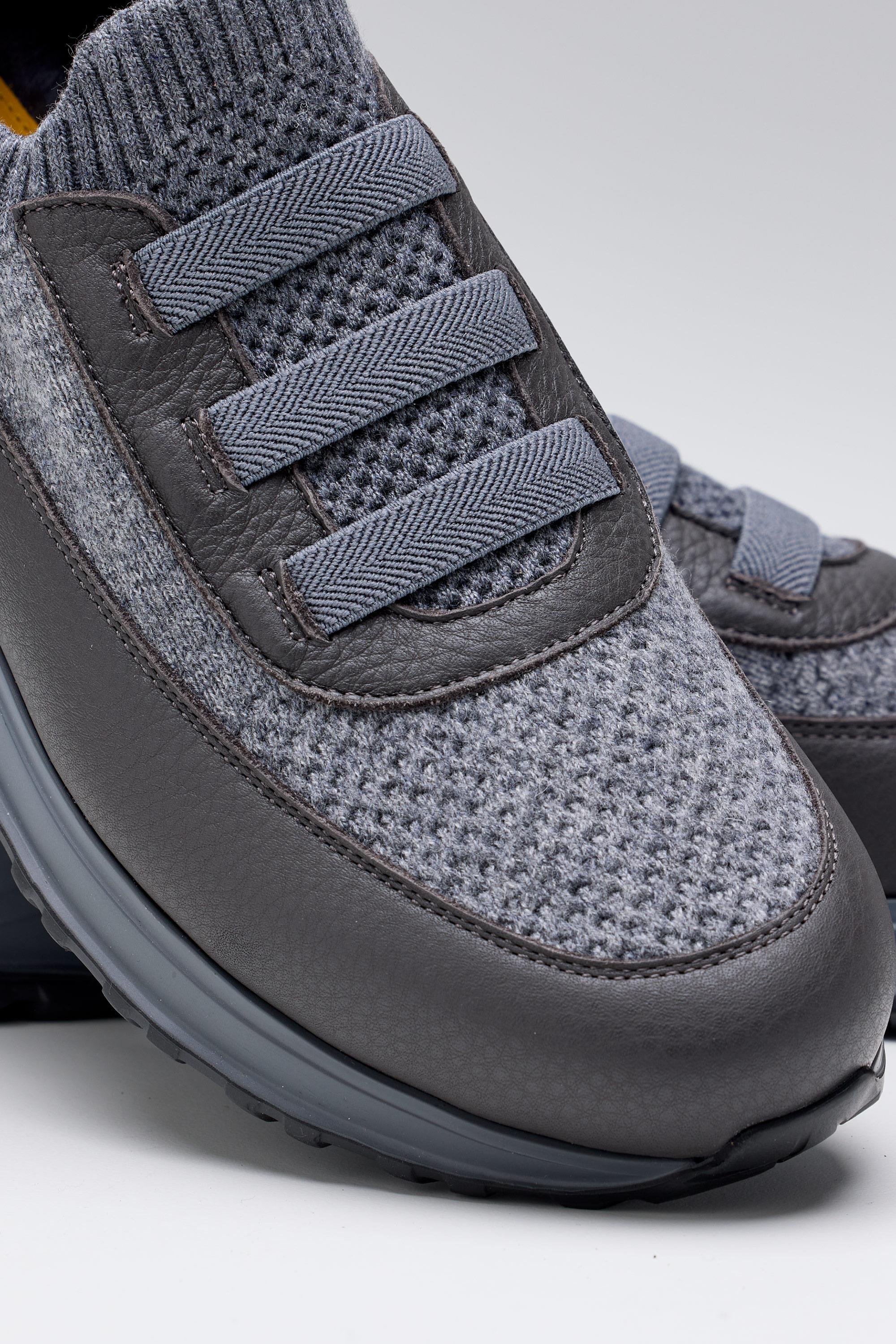 Gri Bağcıksız Örgü Deri Sneaker