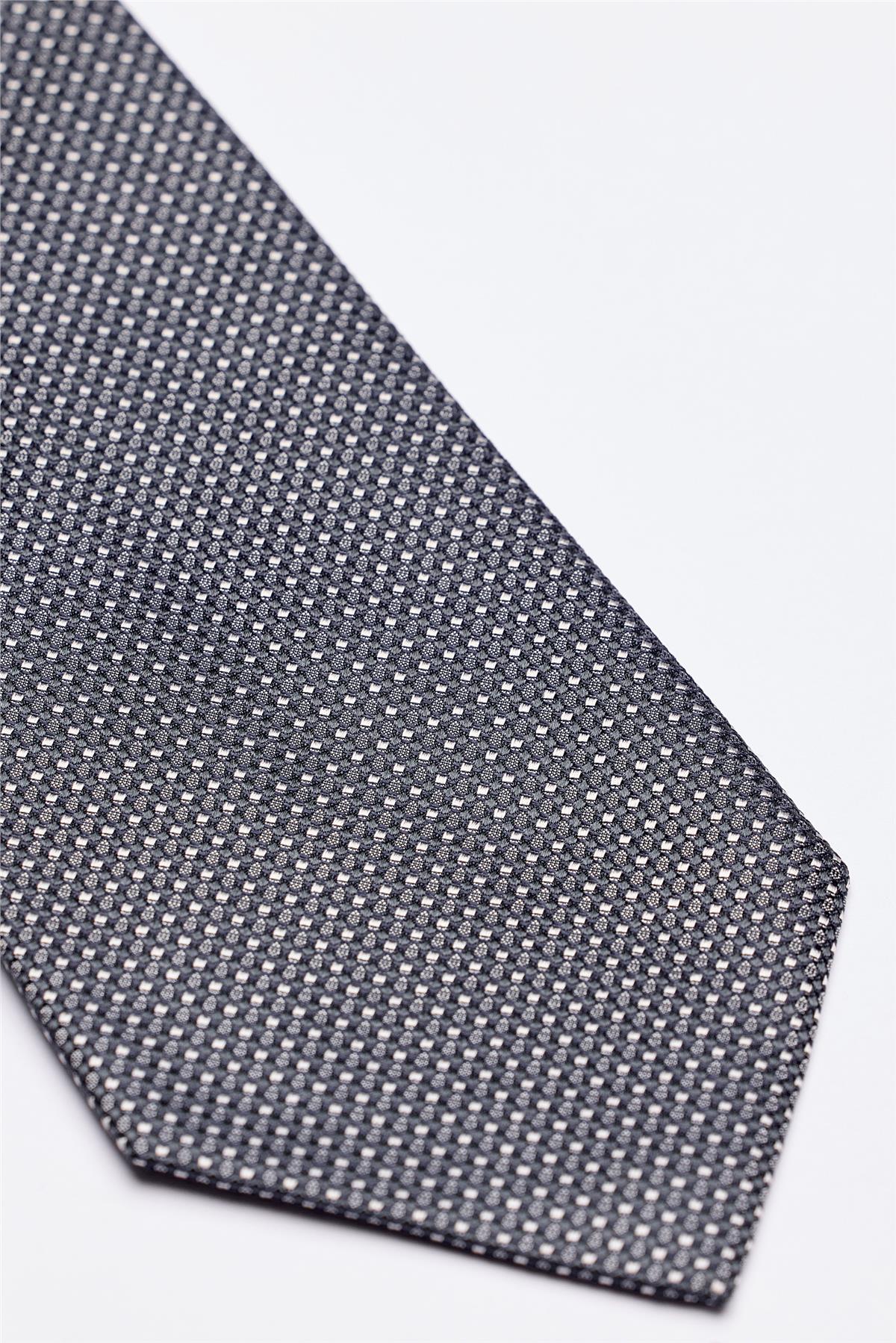 Gri Beyaz Desenli 5 Fold İpek Kravat