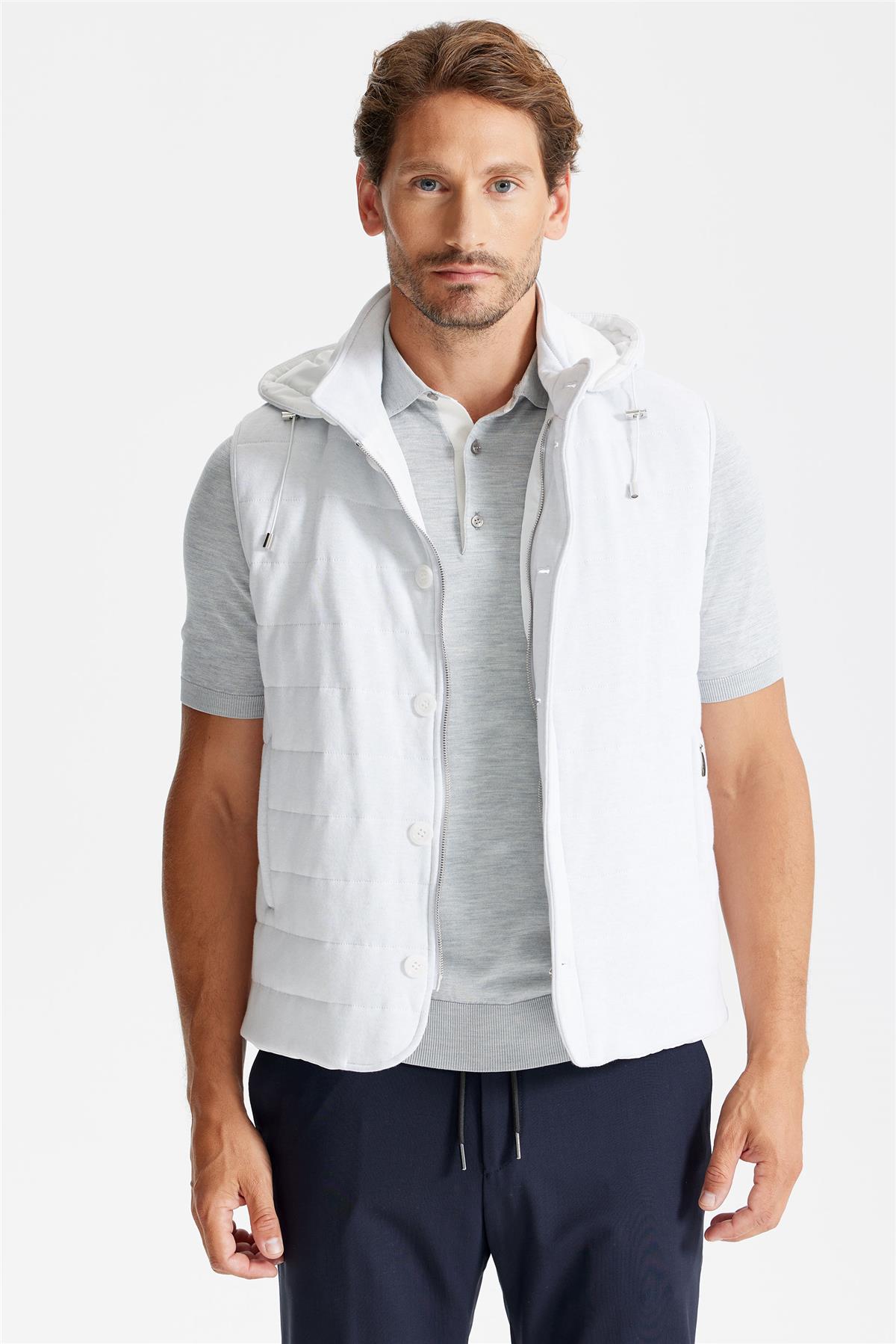 Gri Beyaz Pamuk Spor Yelek
