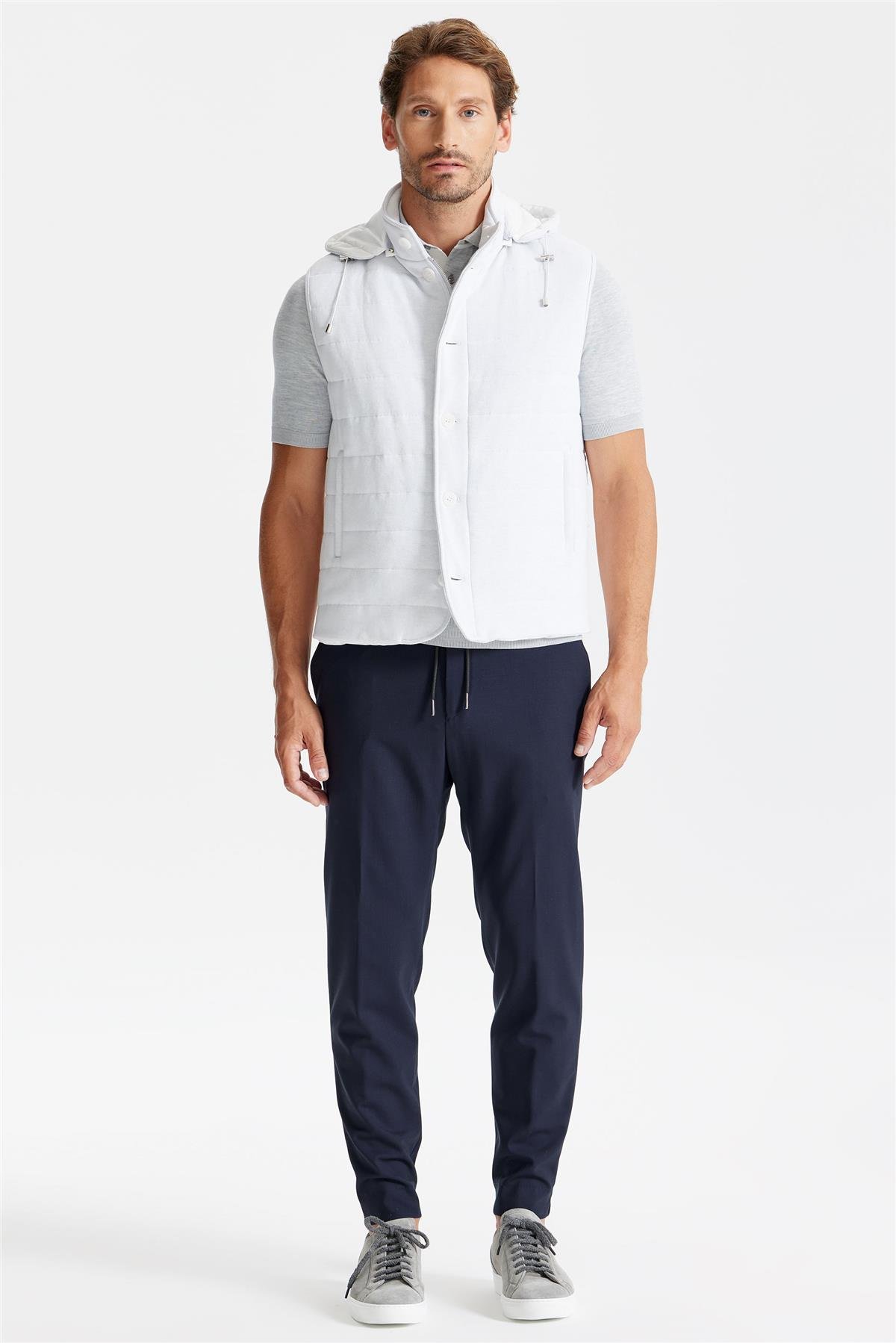 Gri Beyaz Pamuk Spor Yelek