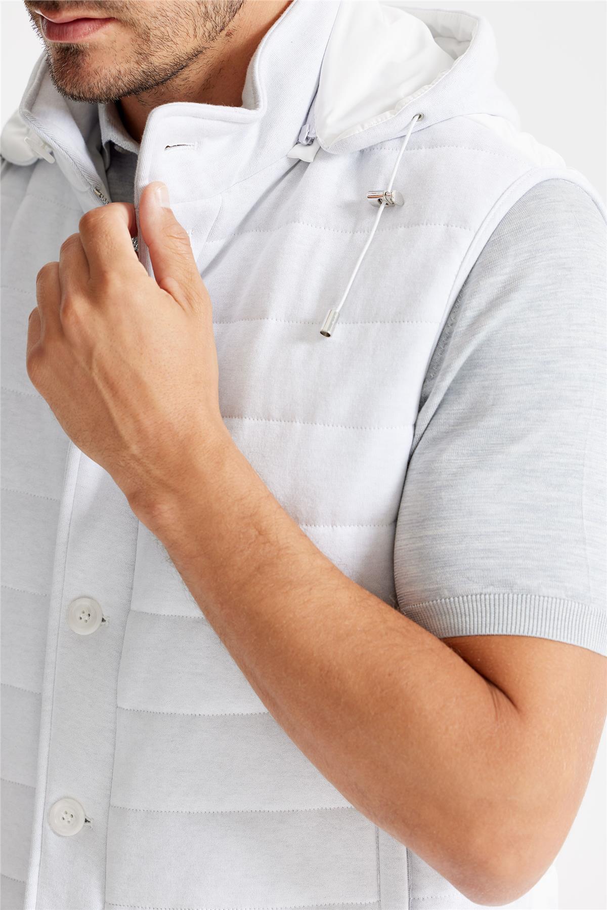 Gri Beyaz Pamuk Spor Yelek