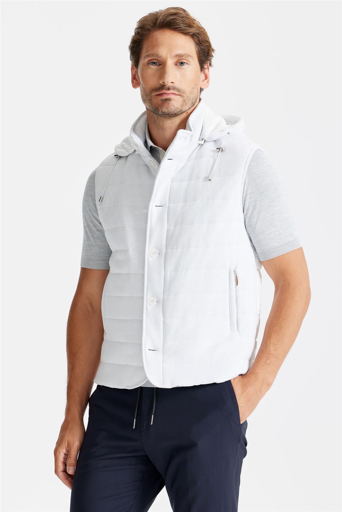 Gri Beyaz Pamuk Spor Yelek