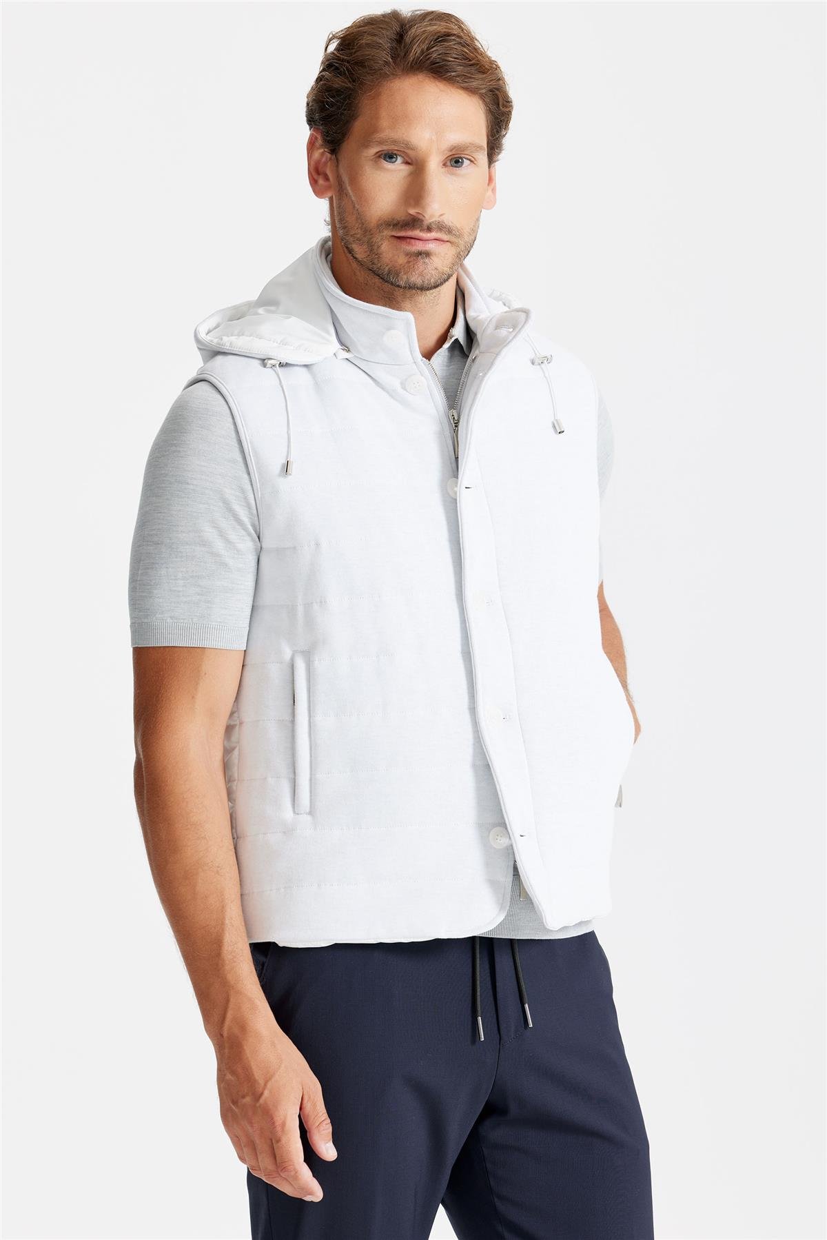 Gri Beyaz Pamuk Spor Yelek