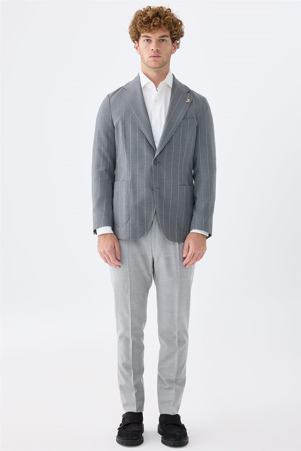 Gri Çizgili Yün Ceket