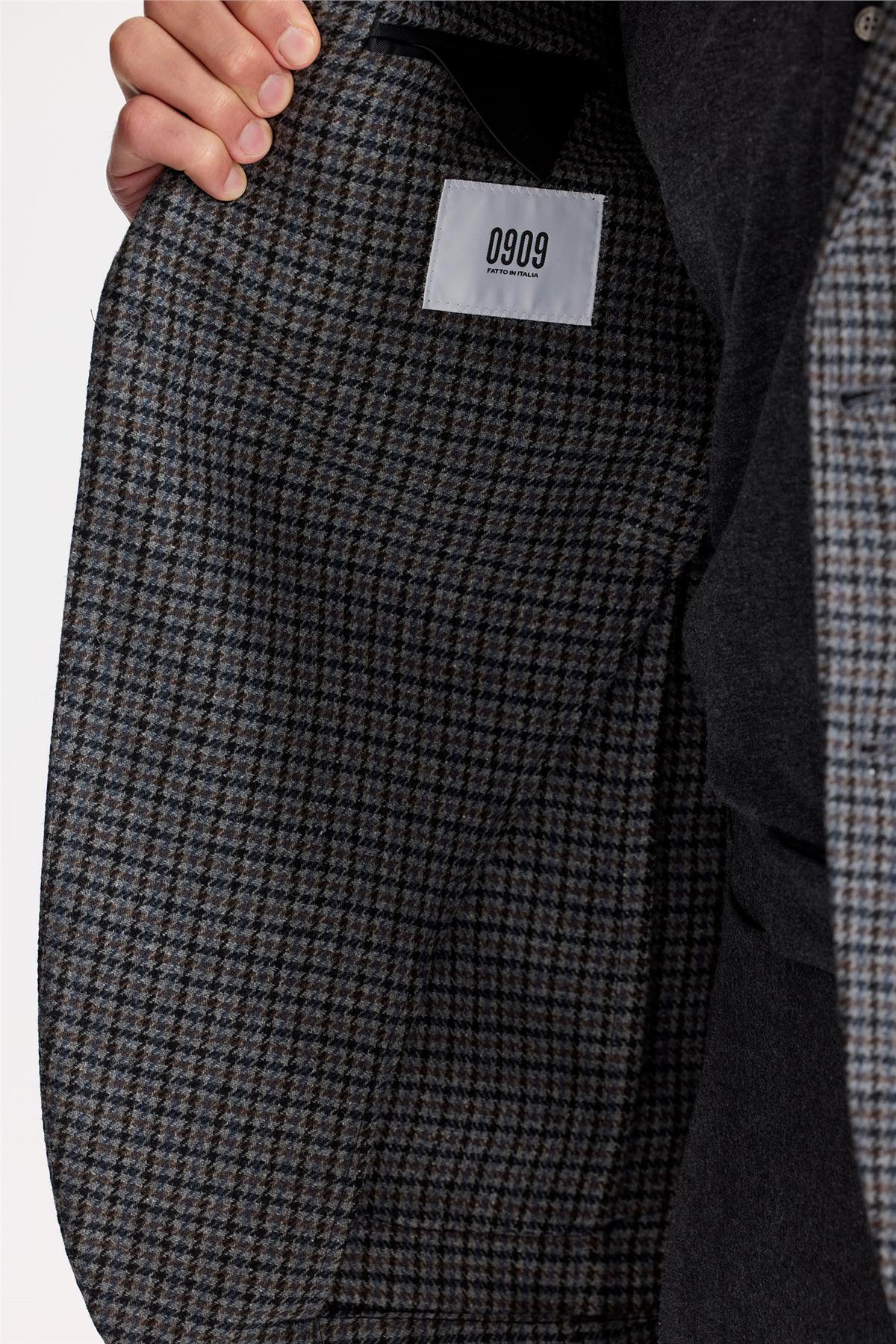 Gri Kahverengi Kareli Yün Ceket