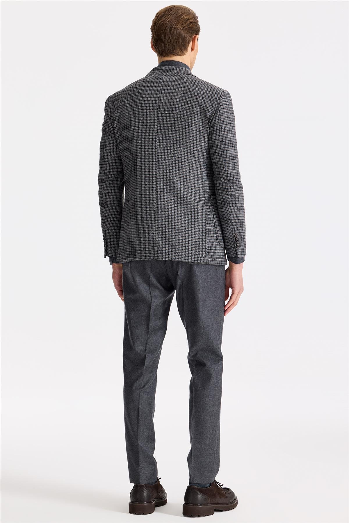 Gri Kahverengi Kareli Yün Ceket