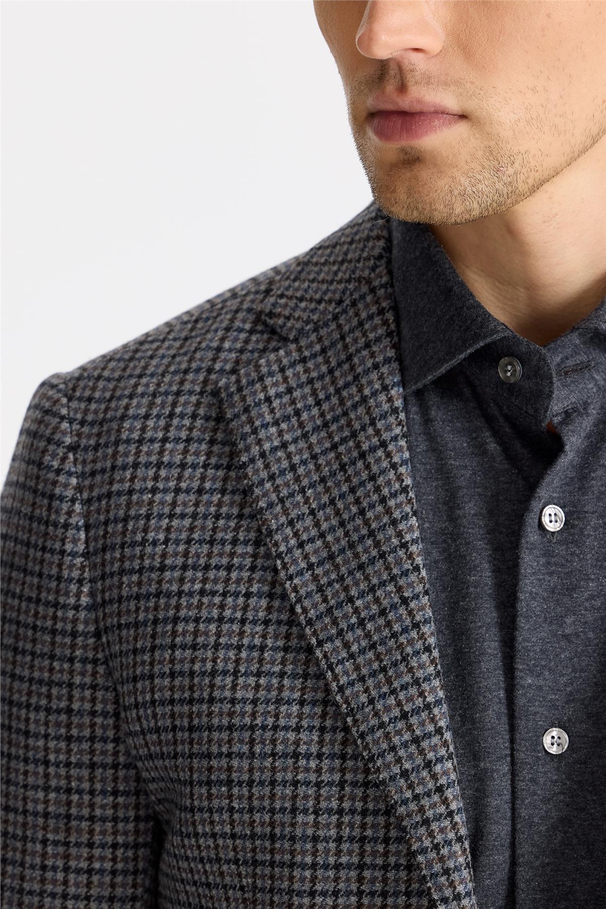 Gri Kahverengi Kareli Yün Ceket