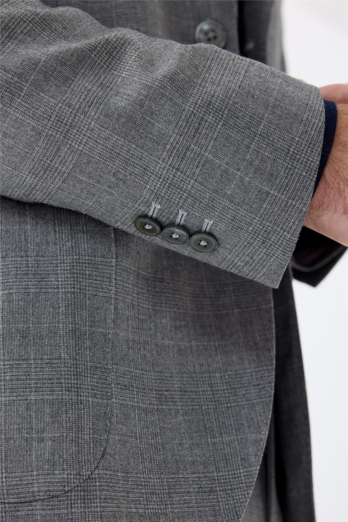 Gri Kareli Yün Takım Elbise