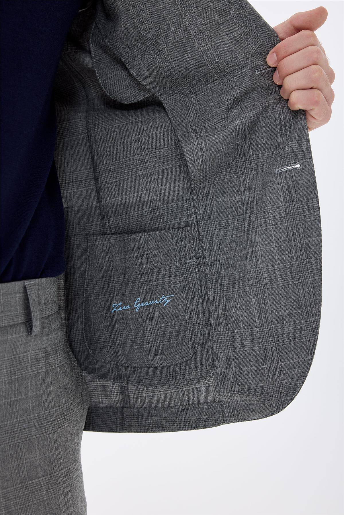 Gri Kareli Yün Takım Elbise