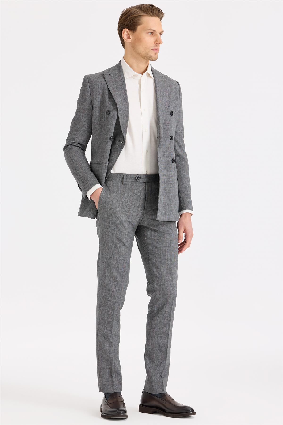 Gri Kruvaze Yün Takım Elbise