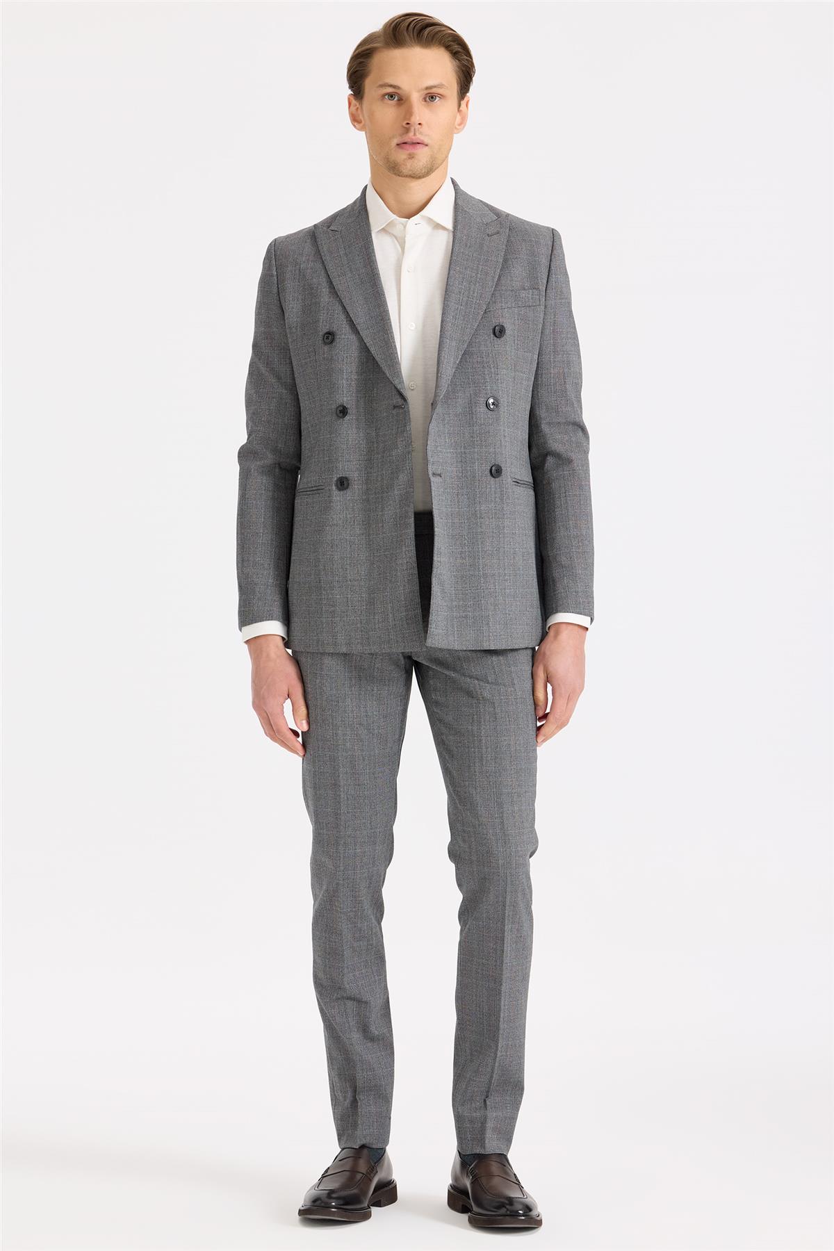 Gri Kruvaze Yün Takım Elbise